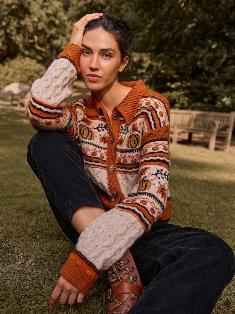 Viral Next Pumkin Autumnal Cable-Knit Button Cardigan Sweater, size S